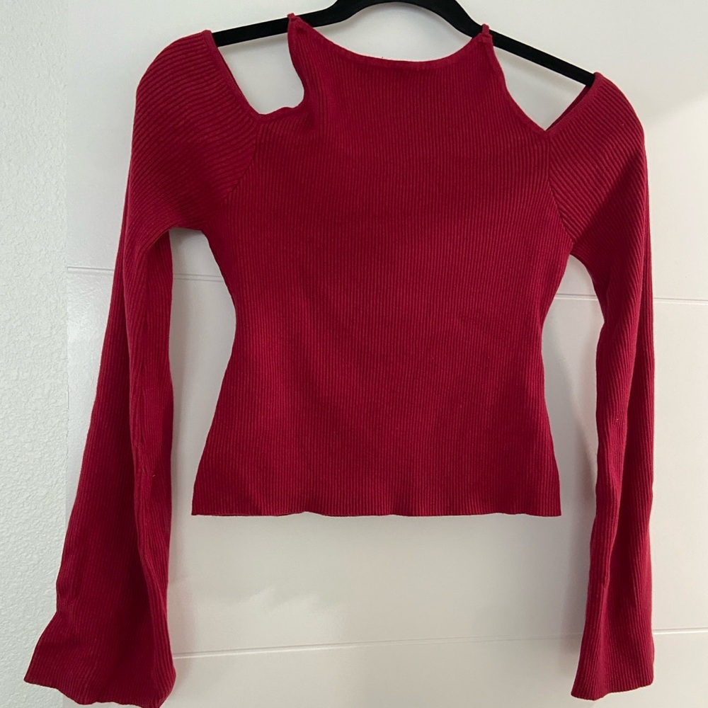 Honey Belle Red Cold Shoulder Sweater